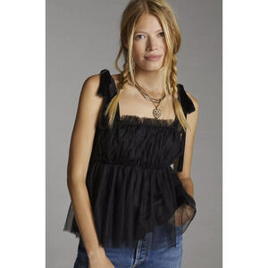 Anthropologie Sunday in Brooklyn Black Velvet Tulle Tank - New Medium